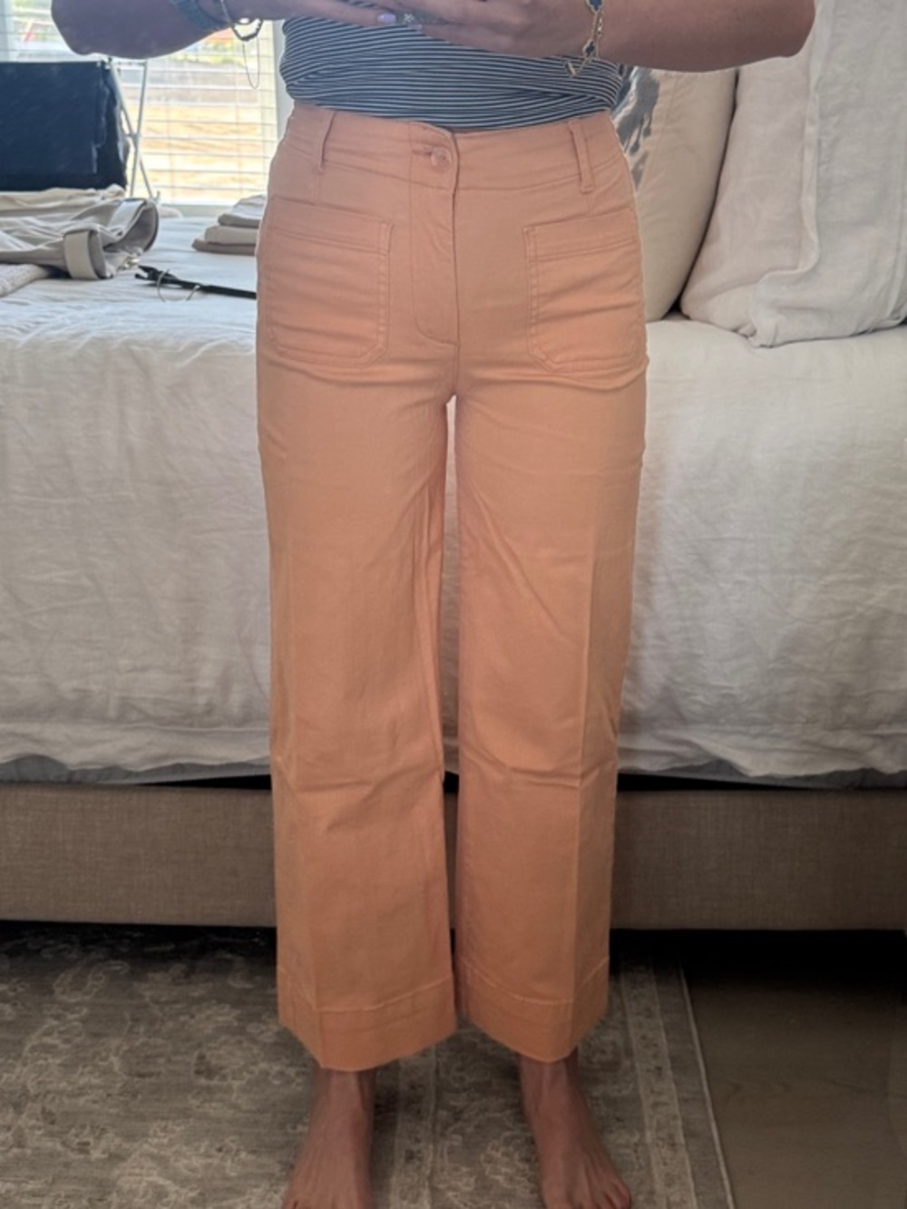 Wide-Leg High-Rise Pants in Soft Peach